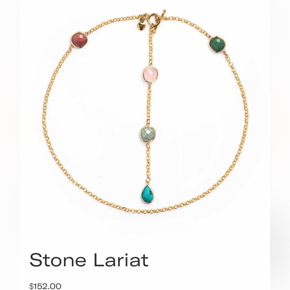 Aventurine Jade Turquoise Cherry & Rose Quartz Lariat 24k gold plated Necklace